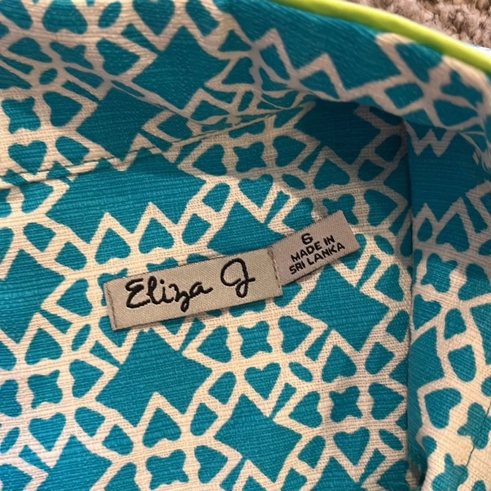 Eliza J Woman's Bright Blue and White Retro Geometric Sleeveless Dress. Sz: 6 - Picture 2 of 6